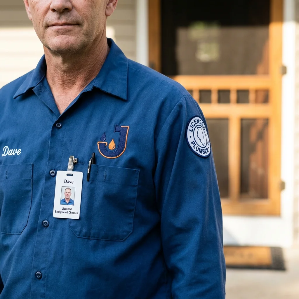 Licensed plumber showing ID badge in Englewood, TN