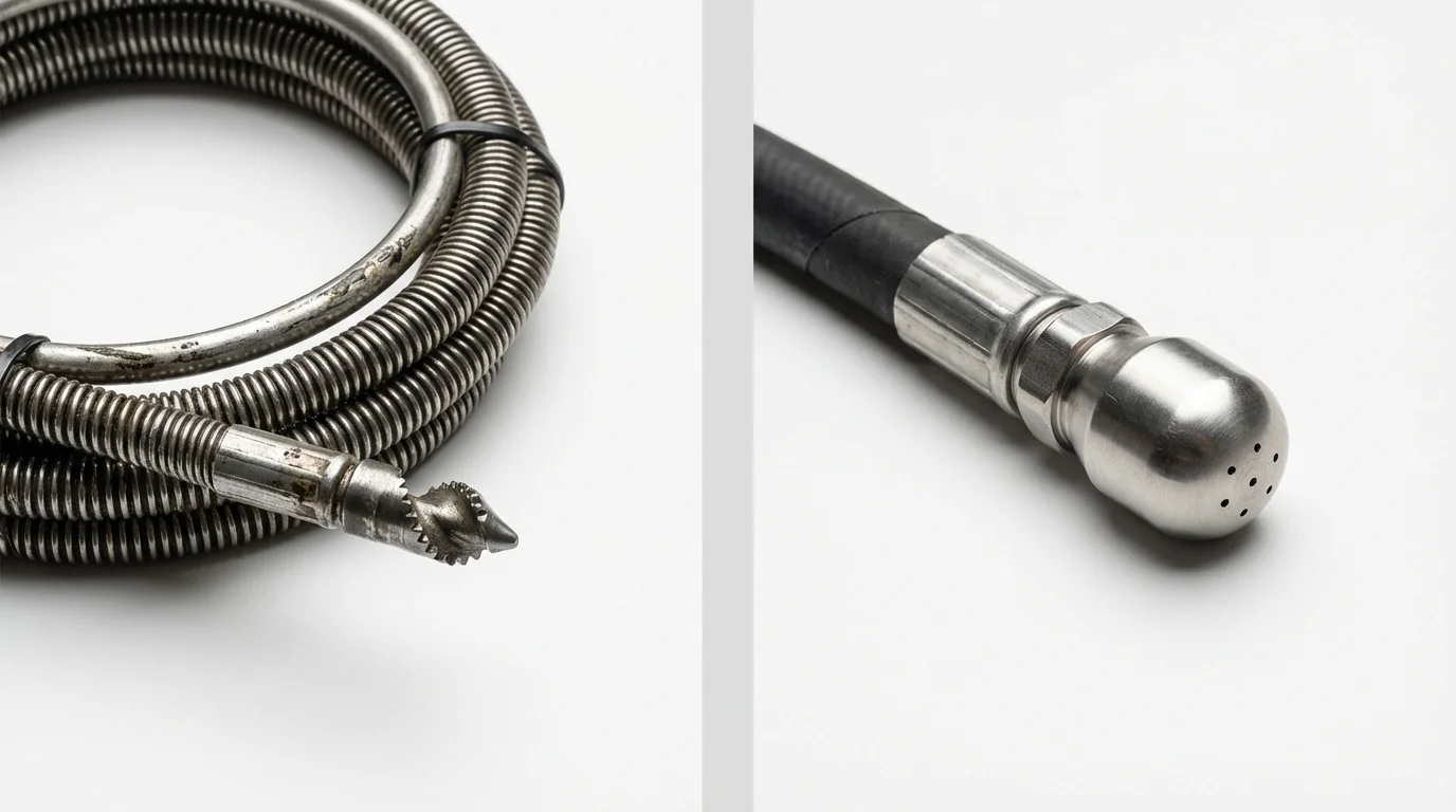 Drain snake cable and hydro jetting nozzle used for drain cleaning in Englewood, TN