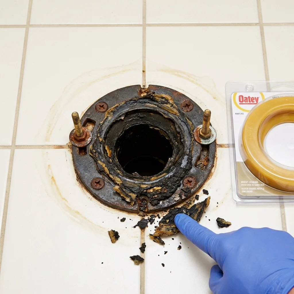 Failed wax ring showing water seepage at the base of a toilet in a Englewood, TN home