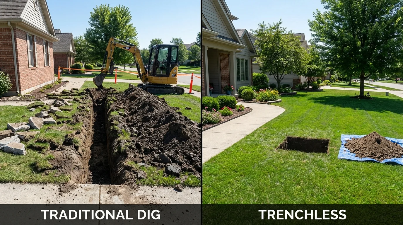 Trenchless sewer repair with minimal yard damage versus traditional excavation in Englewood, TN